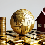 Diversified Investment Portfolio**

Prompt: A visually diverse investment portfolio. Include stacks of coins, stylized bar graphs representing stocks and bonds, a miniature house representing real estate, and gold bullion. Show a globe in the background subtly illustrating global diversification. The overall aesthetic should be clean, modern, and professional, inspiring confidence in financial planning.

**
