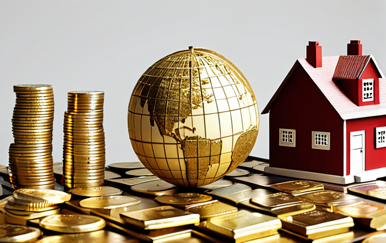 Diversified Investment Portfolio**

Prompt: A visually diverse investment portfolio. Include stacks of coins, stylized bar graphs representing stocks and bonds, a miniature house representing real estate, and gold bullion. Show a globe in the background subtly illustrating global diversification. The overall aesthetic should be clean, modern, and professional, inspiring confidence in financial planning.

**